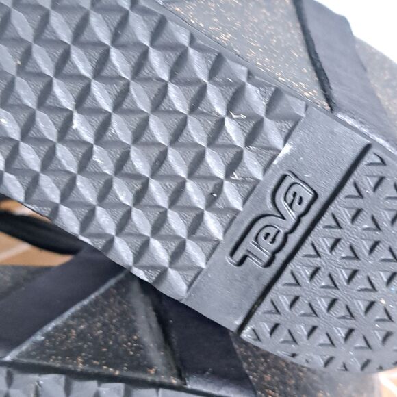 Teva Ysidro Women 9 Black Leather Wedge Sandals Adjustable Strappy 40 Cork - Picture 9 of 12